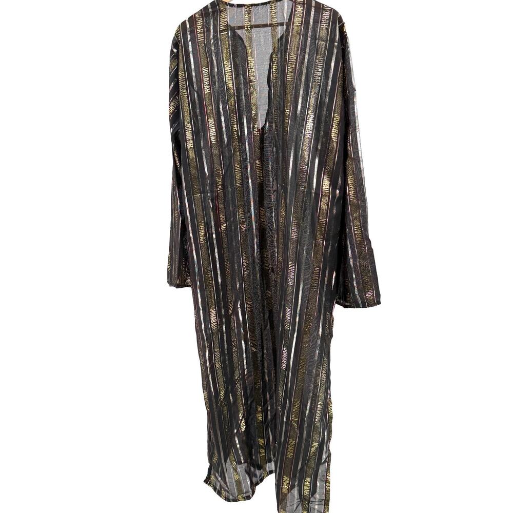 Joharah Black Metallic Woven Striped Boho Caftan Dress